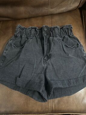 Forever 21 Black High-Waist Paperbag Denim Shorts